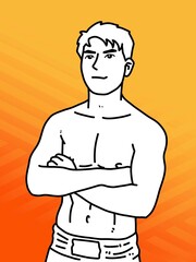 cute man cartoon on orange background