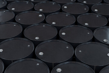 Lots of black metal barrels, 3d render