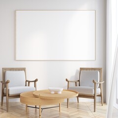 mock up poster frame in modern interior wood floor concrete wall background, Scandinavian style, Loft style, 3D render, 3D illustratio