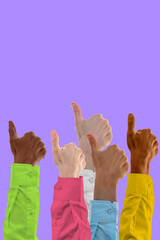 Hands with thumbs up. Concept of successful teamwork, or public approval. Like thumb ok symbol, yes, okay, good, well, fine, nicely