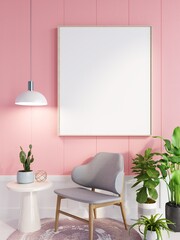 mock up poster frame in modern interior wood floor concrete wall background, Scandinavian style, Loft style, 3D render, 3D illustratio