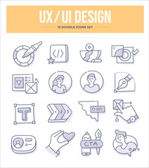 UX UI design. Designing application user interface for better user experience. Set of doodle icons in linear style