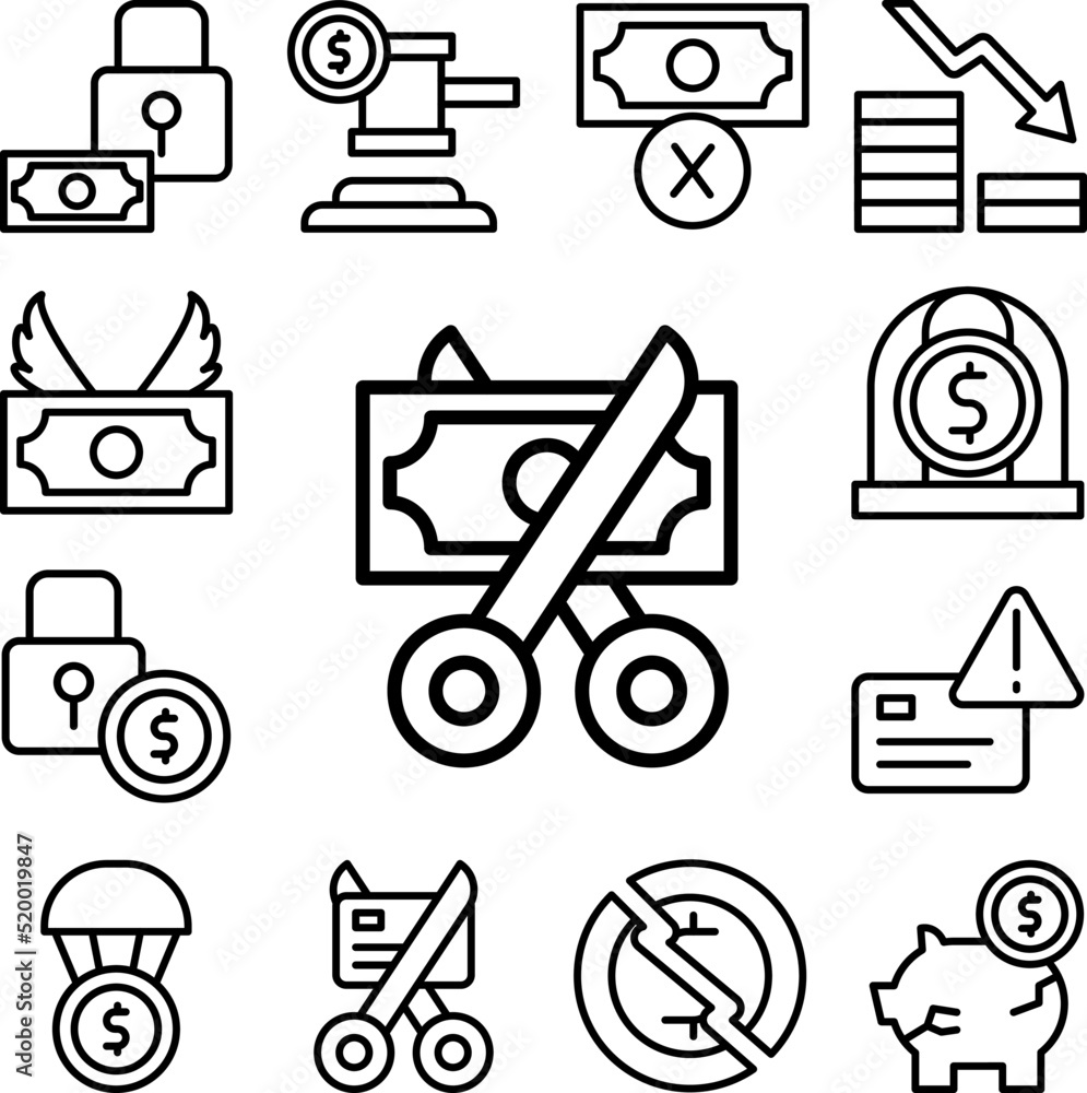 Poster scissors money icon in a collection with other items