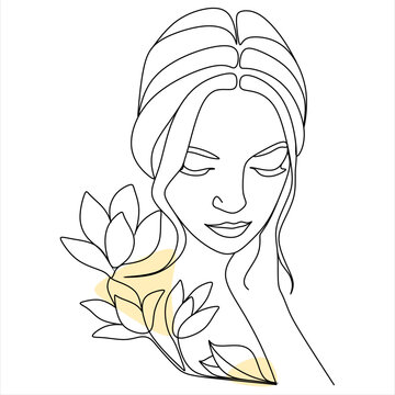 recommend clip art: Continuous line drawing of Portrait of a Beautiful Woman's face. The Concept of Skin Beauty Care for young female models. Fashion beauty model with a white background. Vector