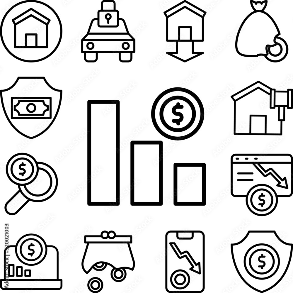 Poster chart coin dollar icon in a collection with other items