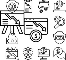 web site arrow coin dollar icon in a collection with other items