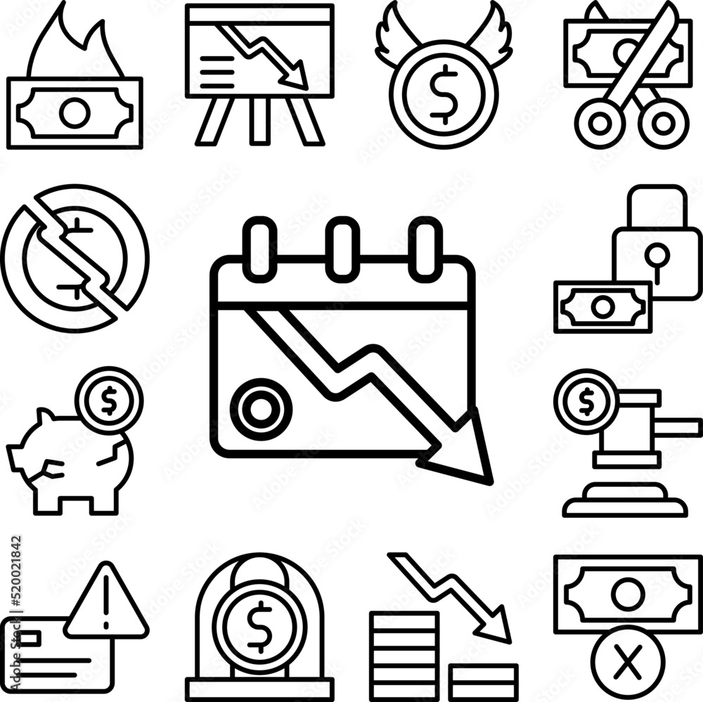Poster calendar arrow down coin icon in a collection with other items