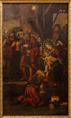 VALENCIA, SPAIN - FEBRUAR 17, 2022: The painting of Tree Magi in the church Iglesia de Santo Tomas probably by Esteban March (ca.1610-1668)