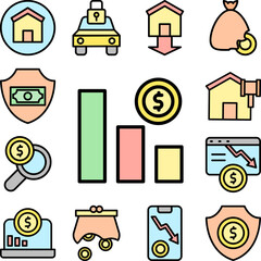 chart coin dollar icon in a collection with other items