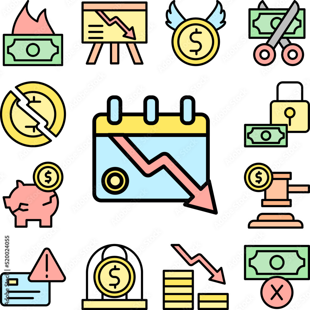 Poster calendar arrow down coin icon in a collection with other items