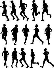 Fototapeta na wymiar set illustration silhouettes of running man