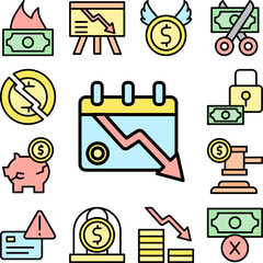 calendar arrow down coin icon in a collection with other items