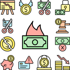money fire icon in a collection with other items
