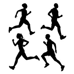 set vector silhouettes of runners