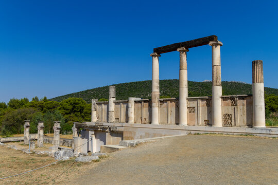 Epidaurus, Greece, July 17, 2022. Archaeological site. Epidaurus was an ancient religious site and village located on the fertile Argolis plain of the eastern Peloponnese in Greece