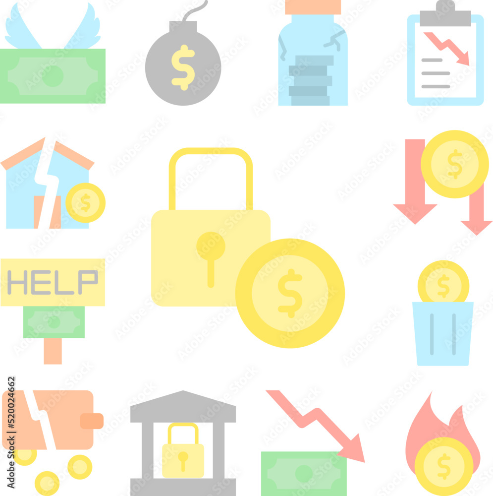 Poster dollar coin lock icon in a collection with other items