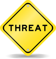 Yellow color transportation sign with word threat  on white background
