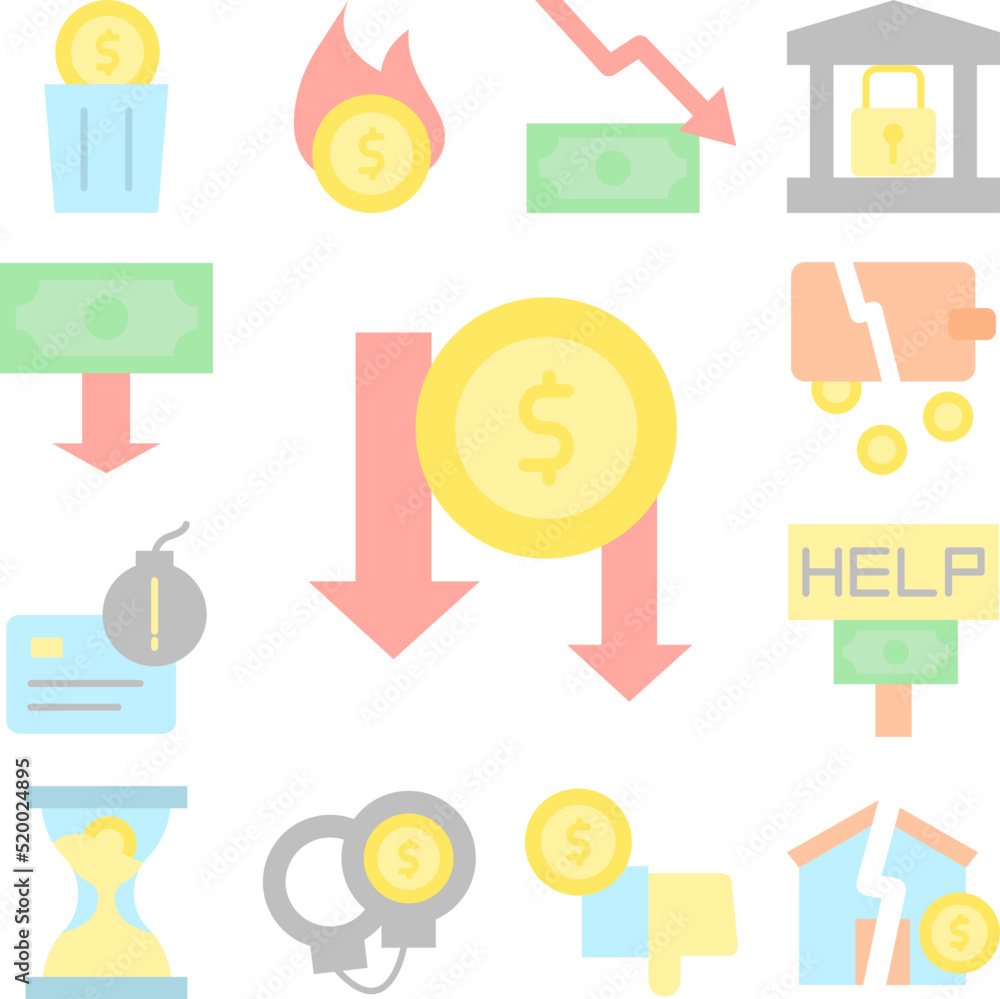Poster arrow down coin dollar icon in a collection with other items