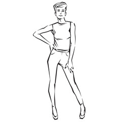 Fashion woman. Female model. Hand drawn fashion lady. Sketch