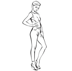 Fashion woman. Female model. Hand drawn fashion lady. Sketch