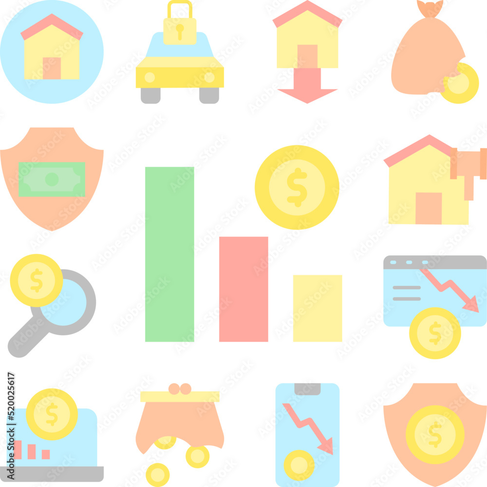 Poster chart coin dollar icon in a collection with other items