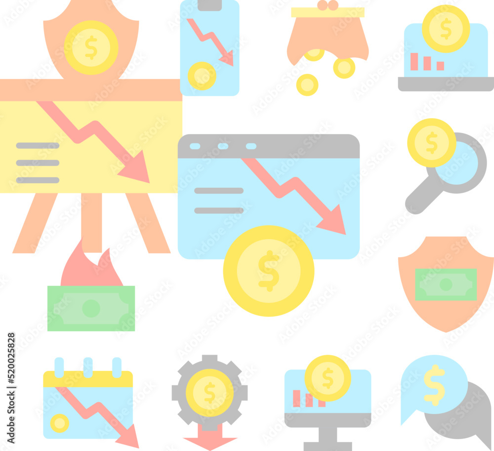 Poster web site arrow coin dollar icon in a collection with other items