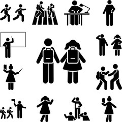 Man girl students classmates pictogram icon in a collection with other items
