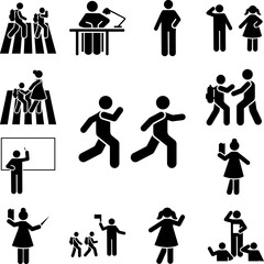 children run school students pictogram icon in a collection with other items
