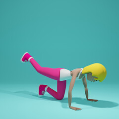 Lower Body Workout. Concept Woman Donkey kick back exercises, 3D Rendering.
