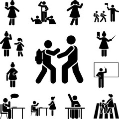 Man school go student pictogram icon in a collection with other items