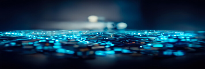 Obraz premium Abstract blue futuristic background, data center, data transfer, rays and lines, blue neon. Reflection of light in space. Dark futuristic empty scene. 3D illustration.