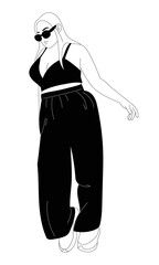 Woman wearing sleeveless shirt with long pants set standing fashion poses, vector illustration