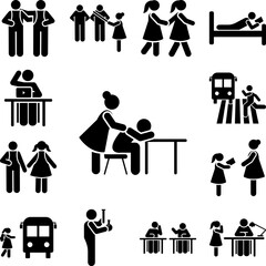 Teacher man sleep student pictogram icon in a collection with other items