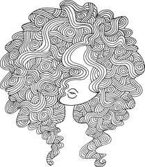 black and white Beauty Hair Pattern Design vector drawing	