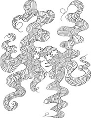 black and white Beauty Hair Pattern Design vector drawing	