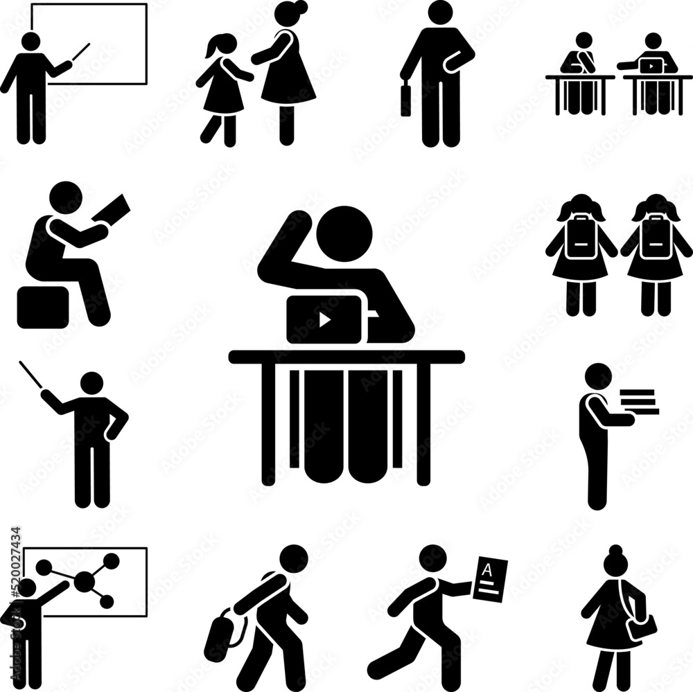 Poster boy computer lesson class pictogram icon in a collection with other items