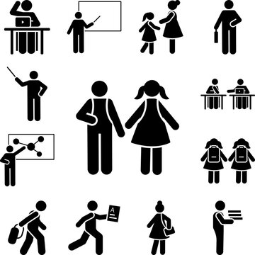 Boy girl walk school pictogram icon in a collection with other items