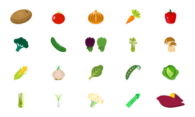 Vegetables vector icons set sign in color. EPS 10. Vegetables flat illustration.Farm market products. Vegetarian food... Fresh healthy organic food... Crop concept for vegan. Isolated on white