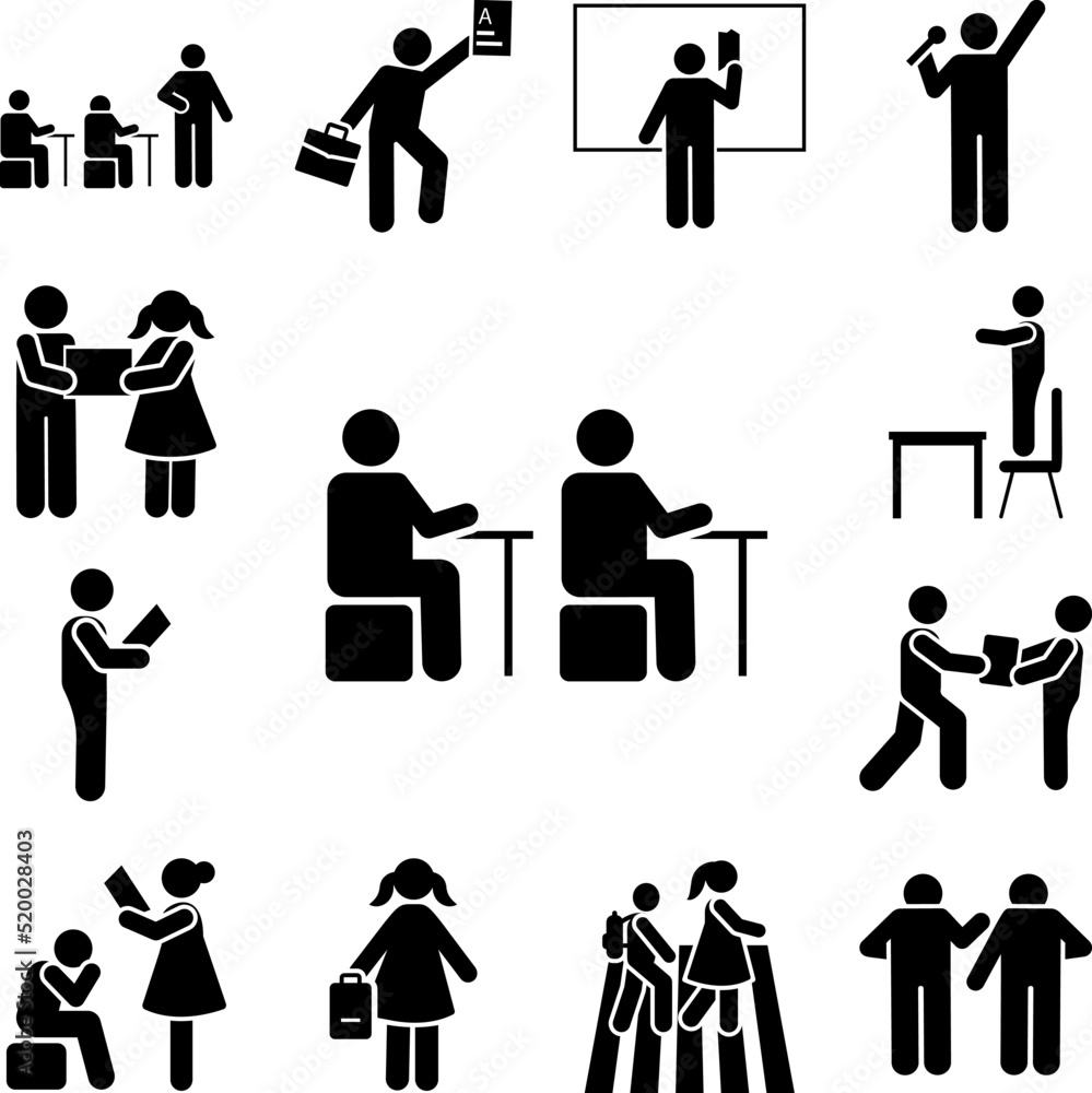 Poster classroom lesson listen to pictogram icon in a collection with other items