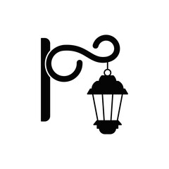 Hanging antique wall lamp Decoration icon in black flat glyph, filled style isolated on white background