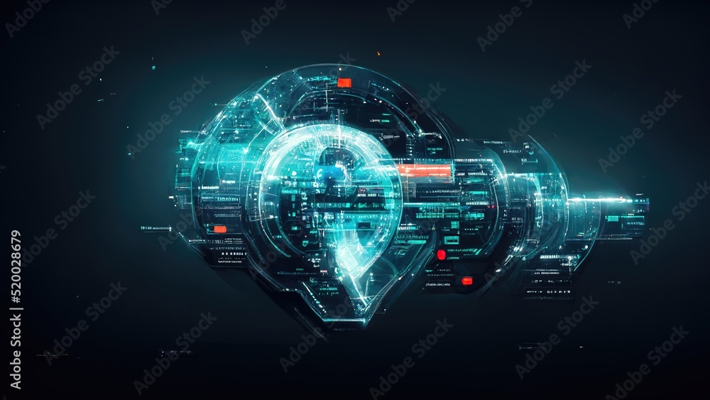 Aufkleber Concept of cyber security. Encryption with new technologies, encryption devices. Cybersecurity and information or network protection of future technologies. Data protection. Antivirus software. 3D