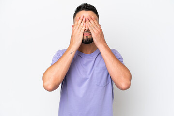 Young Arab handsome man isolated on white background covering eyes by hands