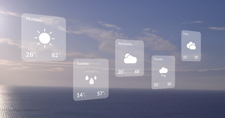 Image of weather forecast over seascape