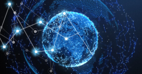 Obraz premium Image of connections and globe on black background