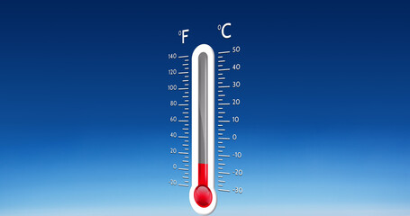 Image of thermometer with on blue background