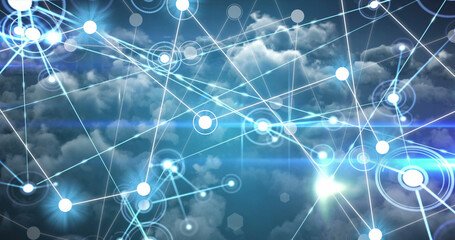 Image of network of connections over clouds