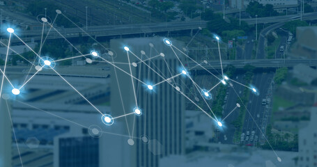 Image of connections over cityscape