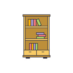 bookcase, bookshelf icon in color, isolated on white background 
