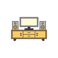 living room television icon in color, isolated on white background 