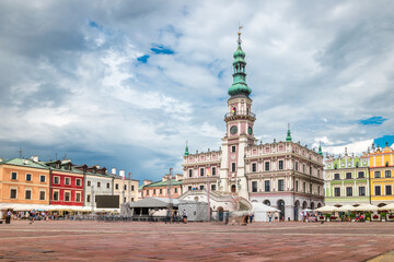 A beautiful Renaissance square with arcaded tenement houses in Zamość. Zamość is an ideal city. World cultural heritage site